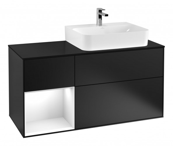 Тумба під раковину Villeroy & Boch Finion 120х50,1 см із підсвічуванням МДФ чорний матовий лак/скло чорне матове G142GFPD