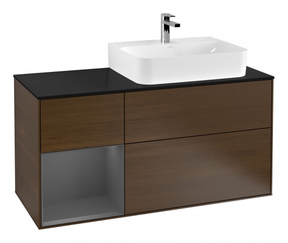 Тумба под раковину Villeroy & Boch Finion 120х50 ,1 см с подсветкой МДФ шпон грецкого ореха/стекло черное матовое G142GKGN