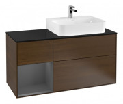 Тумба под раковину Villeroy & Boch Finion 120х50 ,1 см с подсветкой МДФ шпон грецкого ореха/стекло черное матовое G142GKGN