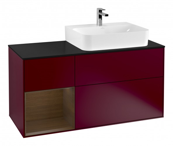 Тумба под раковину Villeroy & Boch Finion 120х50,1 см с подсветкой МДФ пион матовый лак/стекло черное матовое G142GNHB