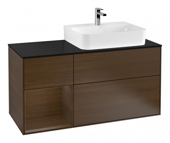 Тумба під раковину Villeroy & Boch Finion 120х50,1 см із підсвічуванням МДФ шпон волоського горіха/скло чорне матове G142GNGN