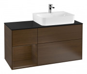 Тумба под раковину Villeroy & Boch Finion 120х50,1 см с подсветкой МДФ шпон грецкого ореха/стекло черное матовое G142GNGN