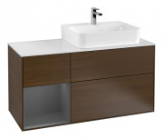 Тумба под раковину Villeroy & Boch Finion 120х50 ,1 см с подсветкой МДФ шпон грецкого ореха/стекло белое матовое G141GKGN