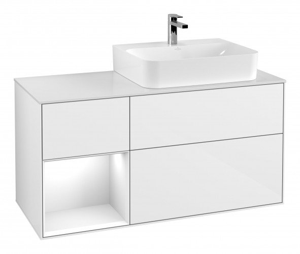 Тумба под раковину Villeroy & Boch Finion 120х50,1 см с подсветкой МДФ глянцевый белый лак/стекло белое матовое G141GFGF