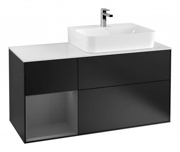 Тумба под раковину Villeroy & Boch Finion 120х50,1 см с подсветкой МДФ черный матовый лак/стекло белое матовое G141GKPD