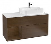 Тумба під раковину Villeroy & Boch Finion 120х50,1 см із підсвічуванням МДФ шпон волоського горіха/скло біле матове G141GNGN