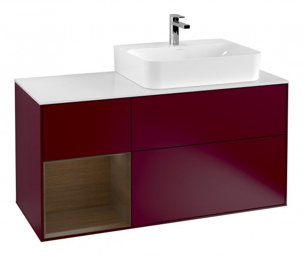 Тумба під раковину Villeroy & Boch Finion 120х50,1 см із підсвічуванням МДФ півонія матовий лак/скло біле матове G141GNHB