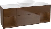 Тумба під раковину Villeroy & Boch Finion 160х50,1 см із підсвічуванням МДФ шпон волоського горіха/скло біле матове GD01GNGN