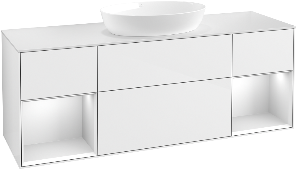 Тумба під раковину Villeroy & Boch Finion 160х50,1 см з підсвіткою МДФ білий глянцевий лак/скло біле матове GD01MTGF