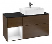 Тумба під раковину Villeroy & Boch Finion 120х50,1 см із підсвічуванням МДФ шпон волоського горіха/скло чорне матове G142GFGN