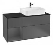 Тумба под раковину Villeroy & Boch Finion 120х50,1 см с подсветкой МДФ антрацит матовый лак/стекло черное матовое G142GKGK