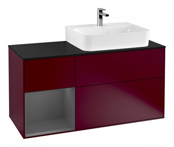 Тумба под раковину Villeroy & Boch Finion 120х50,1 см с подсветкой МДФ пион матовый лак/стекло черное матовое G142GKHB