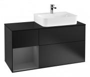 Тумба под раковину Villeroy & Boch Finion 120х50,1 см с подсветкой МДФ черный матовый лак/стекло черное матовое G142GKPD