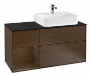 Тумба під раковину Villeroy & Boch Finion 120х50,1 см із підсвічуванням МДФ шпон волоського горіха/скло чорне матове G142GNGN