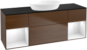 Тумба под раковину Villeroy & Boch Finion 160х50,1 см с подсветкой МДФ шпон грецкого ореха/стекло черное матовое GD02GFGN