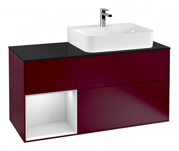 Тумба под раковину Villeroy & Boch Finion 120х50,1 см с подсветкой МДФ пион матовый лак/стекло черное матовое G142MTHB