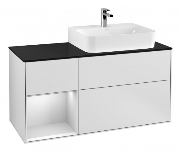 Тумба под раковину Villeroy & Boch Finion 120х50,1 см с подсветкой МДФ белый матовый лак/стекло черное матовое G142MTMT