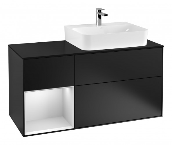 Тумба під раковину Villeroy & Boch Finion 120х50,1 см із підсвічуванням МДФ чорний матовий лак/скло чорне матове G142MTPD