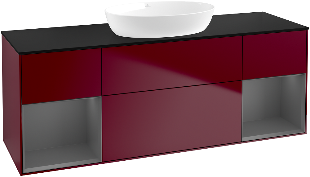 Тумба под раковину Villeroy & Boch Finion 160х50,1 см с подсветкой МДФ пион матовый лак/стекло черное матовое GD02GKHB