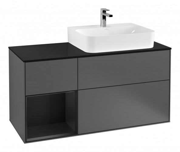 Тумба под раковину Villeroy & Boch Finion 120х50,1 см с подсветкой МДФ антрацит матовый лак/стекло черное матовое G142PDGK