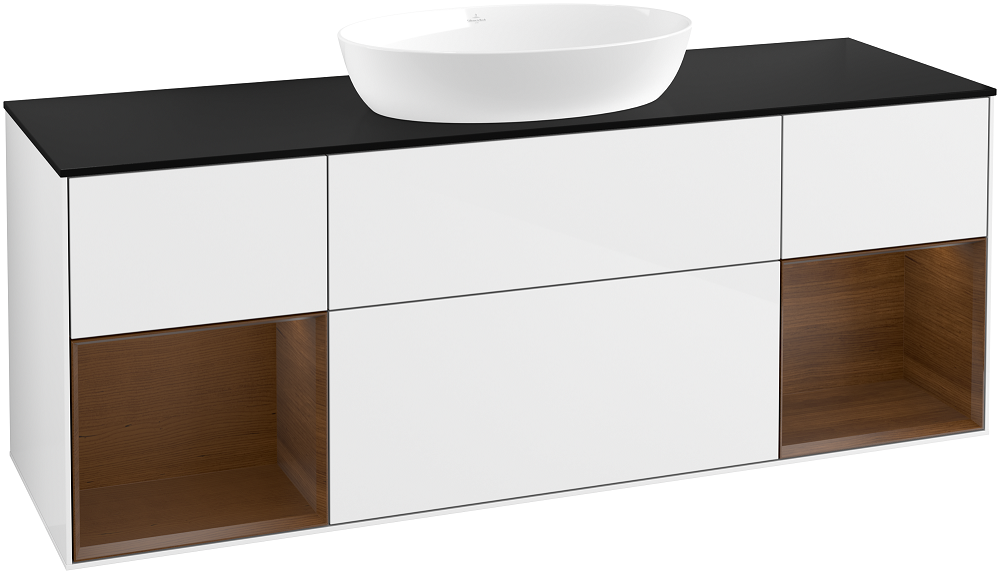 Тумба под раковину Villeroy & Boch Finion 160х50,1 см с подсветкой МДФ глянцевый белый лак/стекло черное матовое GD02GNGF