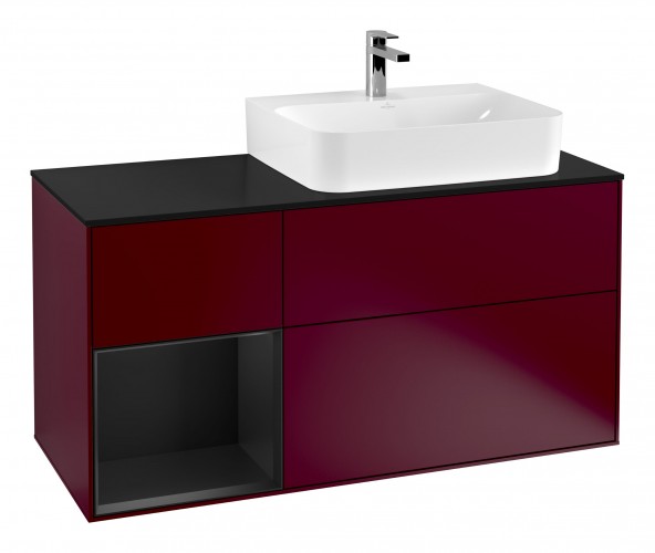 Тумба под раковину Villeroy & Boch Finion 120х50,1 см с подсветкой МДФ пион матовый лак/стекло черное матовое G142PDHB