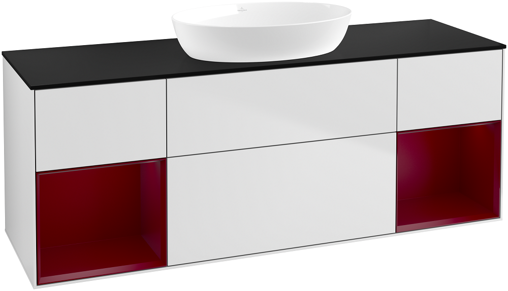 Тумба под раковину Villeroy & Boch Finion 160х50,1 см с подсветкой МДФ белый матовый лак/стекло черное матовое GD02HBMT