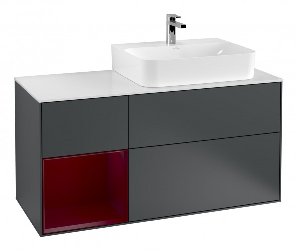 Тумба під раковину Villeroy & Boch Finion 120х50,1 см із підсвічуванням МДФ темно-синій матовий лак/скло біле матове G141HBHG