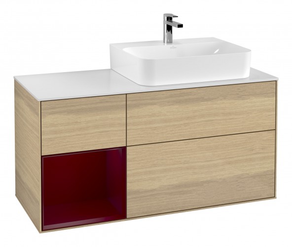 Тумба под раковину Villeroy & Boch Finion 120х50,1 см с подсветкой МДФ шпон дуба/стекло белое матовое G141HBPC