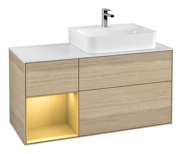 Тумба под раковину Villeroy & Boch Finion 120х50,1 см с подсветкой МДФ шпон дуба/стекло белое матовое G141HFPC