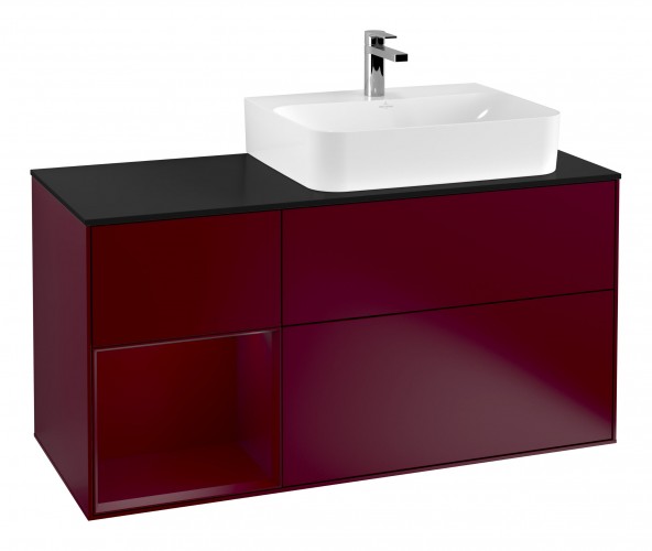 Тумба під раковину Villeroy & Boch Finion 120х50,1 см із підсвічуванням МДФ півонія матовий лак/скло чорне матове G142HBHB