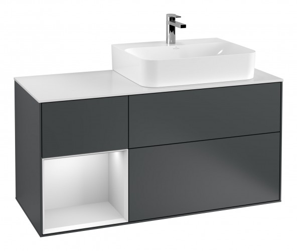 Тумба под раковину Villeroy & Boch Finion 120х50,1 см с подсветкой МДФ темно-синий матовый лак/стекло белое матовое G141MTHG