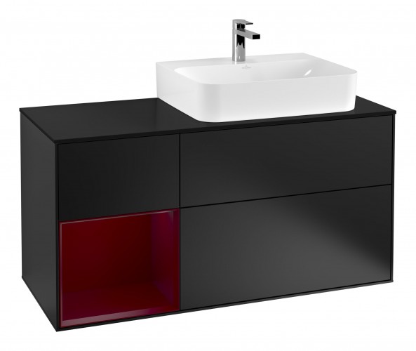 Тумба под раковину Villeroy & Boch Finion 120х50,1 см с подсветкой МДФ черный матовый лак/стекло черное матовое G142HBPD