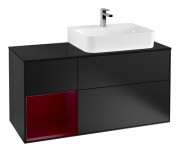 Тумба под раковину Villeroy & Boch Finion 120х50,1 см с подсветкой МДФ черный матовый лак/стекло черное матовое G142HBPD