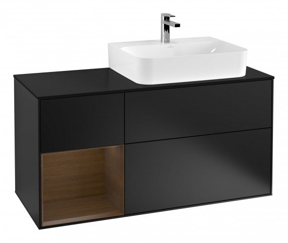 Тумба под раковину Villeroy & Boch Finion 120х50,1 см с подсветкой МДФ черный матовый лак/стекло черное матовое G142GNPD