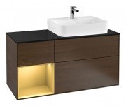 Тумба під раковину Villeroy & Boch Finion 120х50,1 см із підсвічуванням МДФ шпон волоського горіха/скло чорне матове G142HFGN