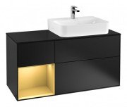 Тумба под раковину Villeroy & Boch Finion 120х50,1 см с подсветкой МДФ черный матовый лак/стекло черное матовое G142HFPD