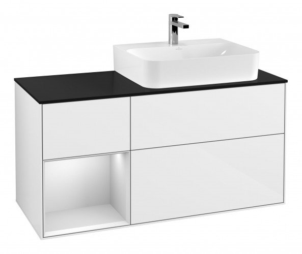 Тумба под раковину Villeroy & Boch Finion 120х50,1 см с подсветкой МДФ глянцевый белый лак/стекло черное матовое G142MTGF