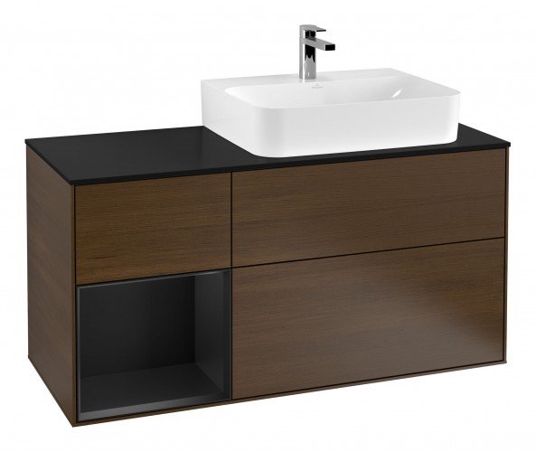 Тумба под раковину Villeroy & Boch Finion 120х50 ,1 см с подсветкой МДФ шпон грецкого ореха/стекло черное матовое G142PDGN