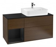 Тумба под раковину Villeroy & Boch Finion 120х50 ,1 см с подсветкой МДФ шпон грецкого ореха/стекло черное матовое G142PDGN