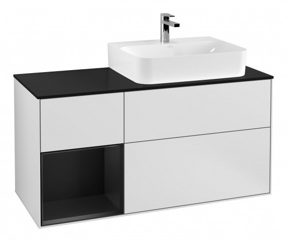 Тумба под раковину Villeroy & Boch Finion 120х50,1 см с подсветкой МДФ белый матовый лак/стекло черное матовое G142PDMT