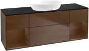 Тумба під раковину Villeroy & Boch Finion 160х50,1 см із підсвічуванням МДФ шпон волоського горіха/скло чорне матове GD02GNGN