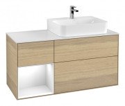 Тумба під раковину Villeroy & Boch Finion 120х50,1 см із підсвічуванням МДФ шпон дуба/скло біле матове G141GFPC