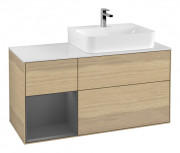 Тумба під раковину Villeroy & Boch Finion 120х50,1 см із підсвічуванням МДФ шпон дуба/скло біле матове G141GKPC