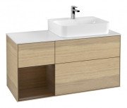 Тумба під раковину Villeroy & Boch Finion 120х50,1 см із підсвічуванням МДФ шпон дуба/скло біле матове G141GNPC