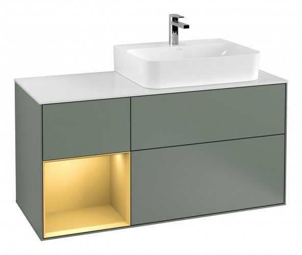 Тумба під раковину Villeroy & Boch Finion 120х50,1 см із підсвічуванням МДФ оливковий матовий лак/скло біле матове G141HFGM