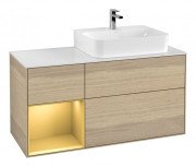 Тумба під раковину Villeroy & Boch Finion 120х50,1 см із підсвічуванням МДФ шпон дуба/скло біле матове G141HFPC