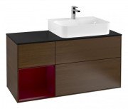 Тумба під раковину Villeroy & Boch Finion 120х50,1 см із підсвічуванням МДФ шпон волоського горіха/скло чорне матове G142HBGN