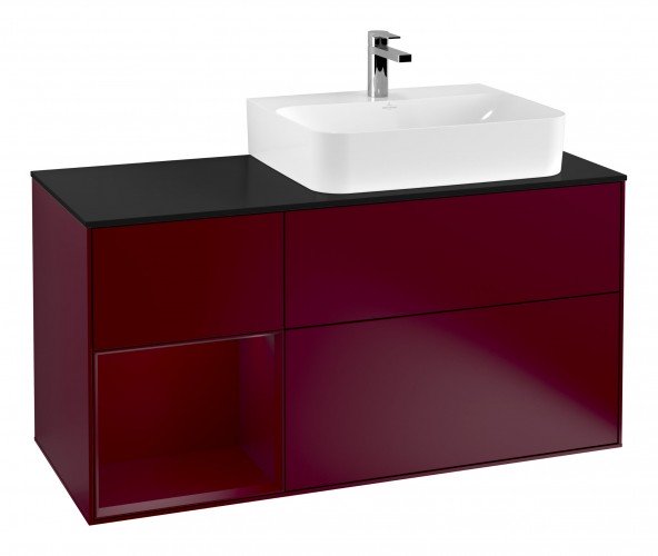 Тумба под раковину Villeroy & Boch Finion 120х50,1 см с подсветкой МДФ пион матовый лак/стекло черное матовое G142HBHB