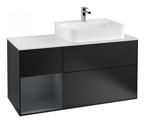 Тумба під раковину Villeroy & Boch Finion 120х50,1 см із підсвічуванням МДФ чорний матовий лак/скло біле матове G141HGPD